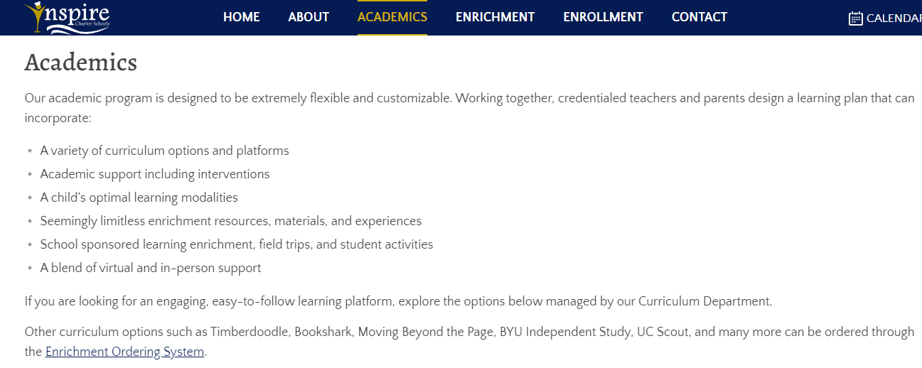 Optimize online curriculum guide in charter school website