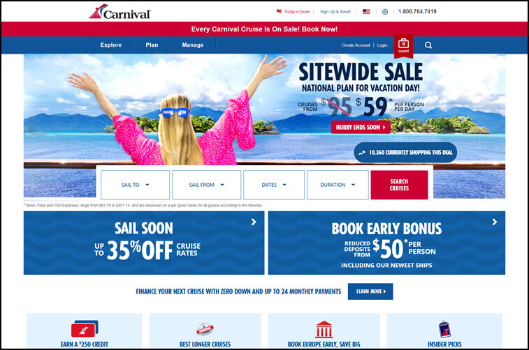 Travel website design  and Tourism Cruise Booking Website Design Ideas (Carnival) - ColorWhistle
