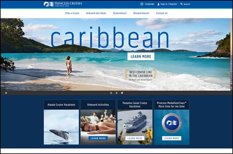 Travel website design  and Tourism Cruise Booking Web Design (Princess) - ColorWhistle