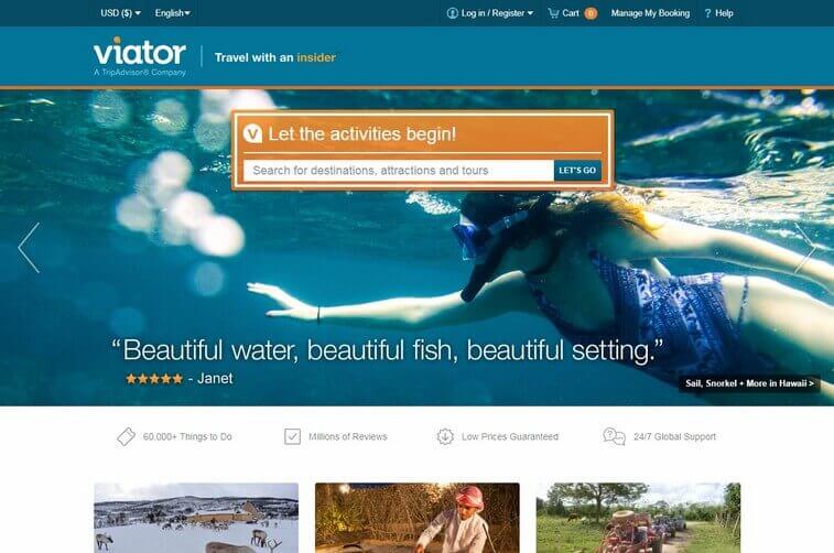 Travel website design  and Tourism Planning Web Design Inspirations (Viator) - ColorWhistle