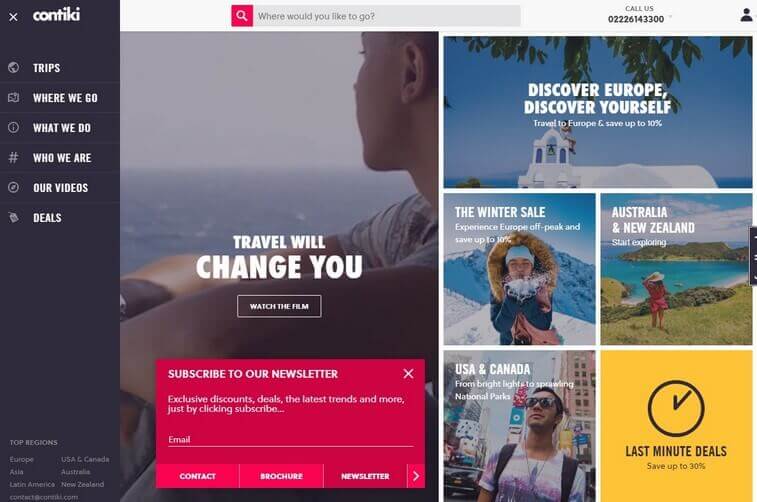 Travel website design and Tourism Website Design Ideas (Contiki) - ColorWhistle