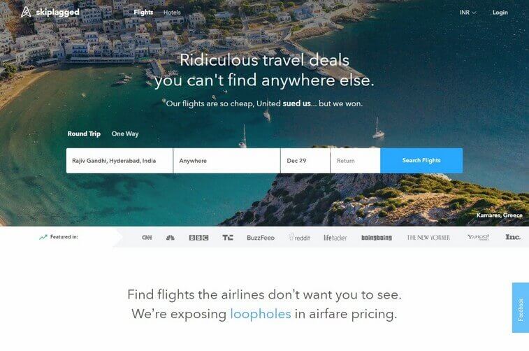 Travel Website Design and Tourism Booking Portal Ideas (Skiplagged) - ColorWhistle