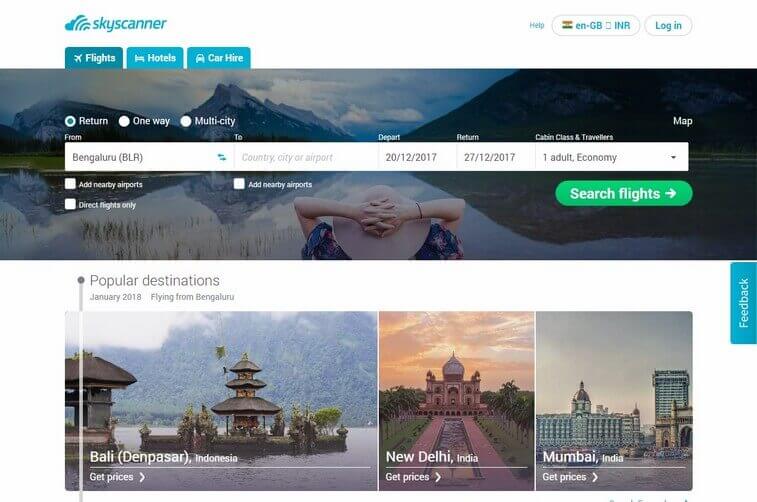 Travel Website Design and Tourism Booking Website Design Ideas (Skyscanner) - ColorWhistle