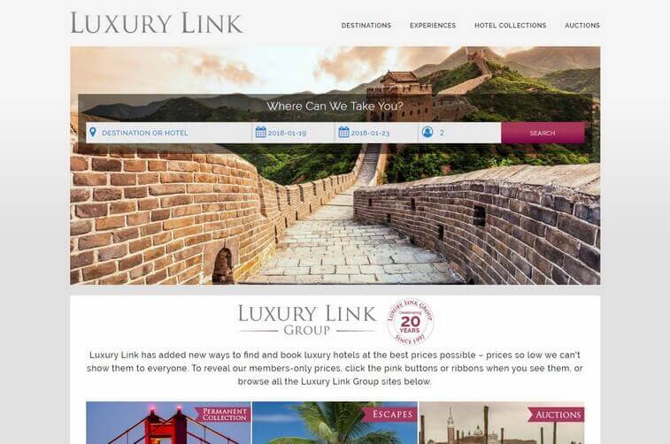 Travel Website Design and Tourism Booking Website Design Ideas (Luxury Link) - ColorWhistle