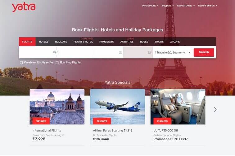 Travel website design and Tourism Booking Website Design Ideas (Yatra) - ColorWhistle