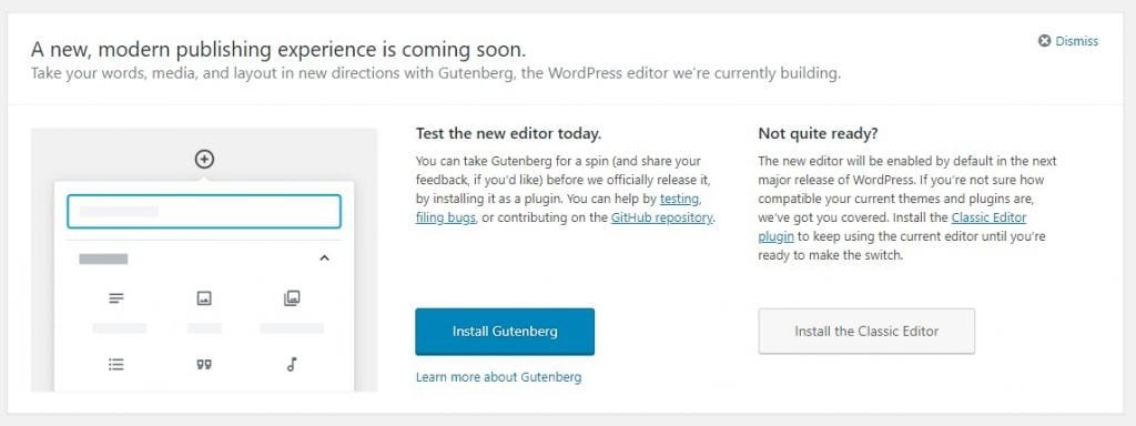 Gutenberg-dashboard-message