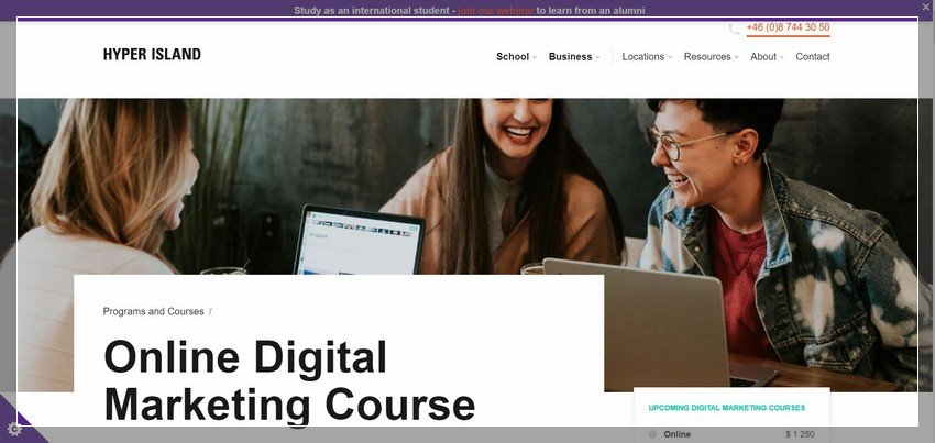 hyperisland.com - online digital marketing training website design ideas and inspirations