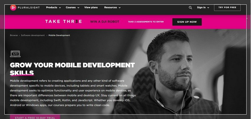 pluralsight.com - online Mobile app development training website design ideas and inspirations