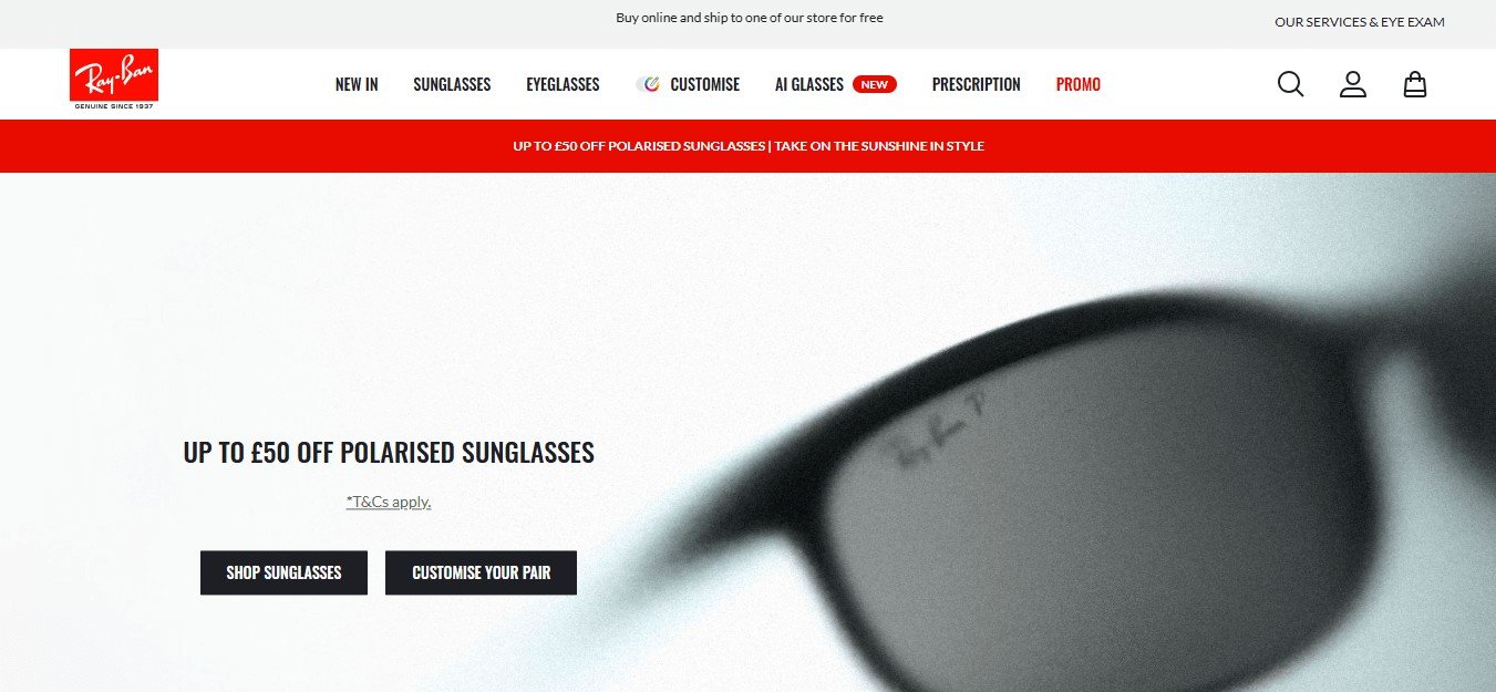 E-commerce Websites of Top Luxury Fashion Brands (Rayban) - ColorWhistle