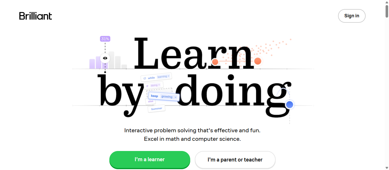 Education Membership Websites, Subscription Websites Examples (Brilliant) - ColorWhistle