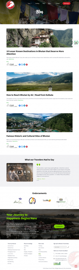 Raven Bhutan Travel and Tours Website Blog Page Design