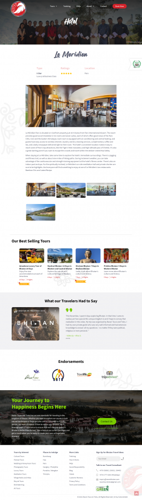 Raven Bhutan Travel and Tours Website Hotel Detailed Page Design