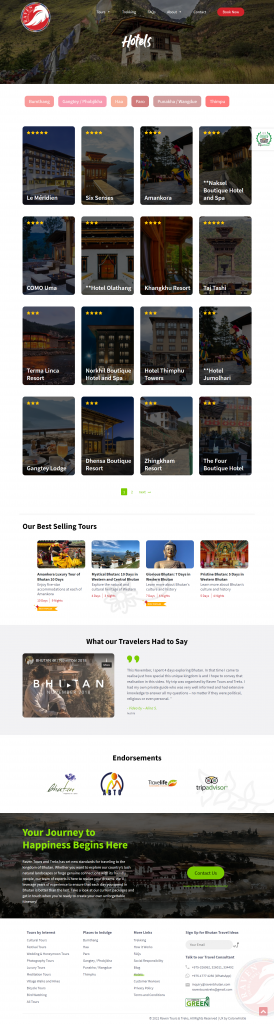 Raven Bhutan Travel and Tours Website Hotels Page Design