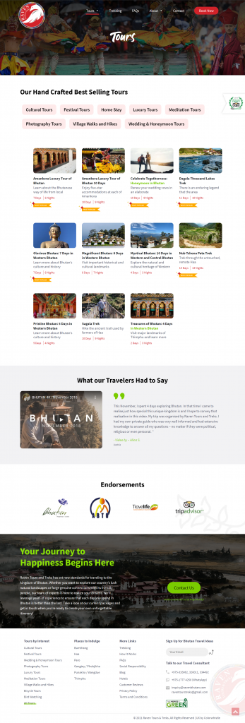 Raven Bhutan Travel and Tours Website Tours Page Design
