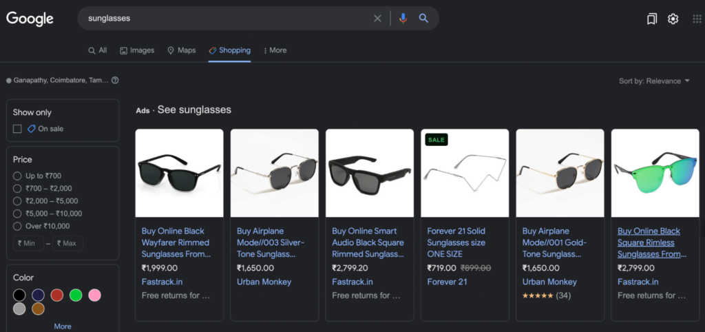 Google Shopping Search - ColorWhistle