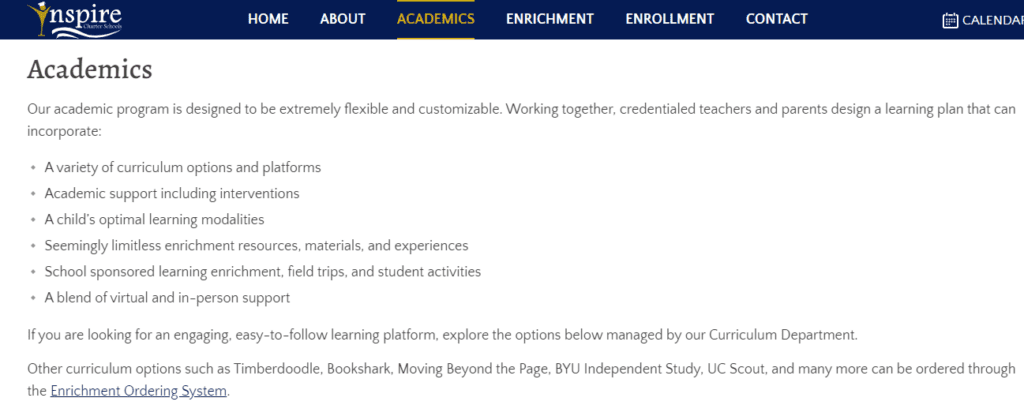 Charter School Website Online Curriculum Functionalities - ColorWhistle