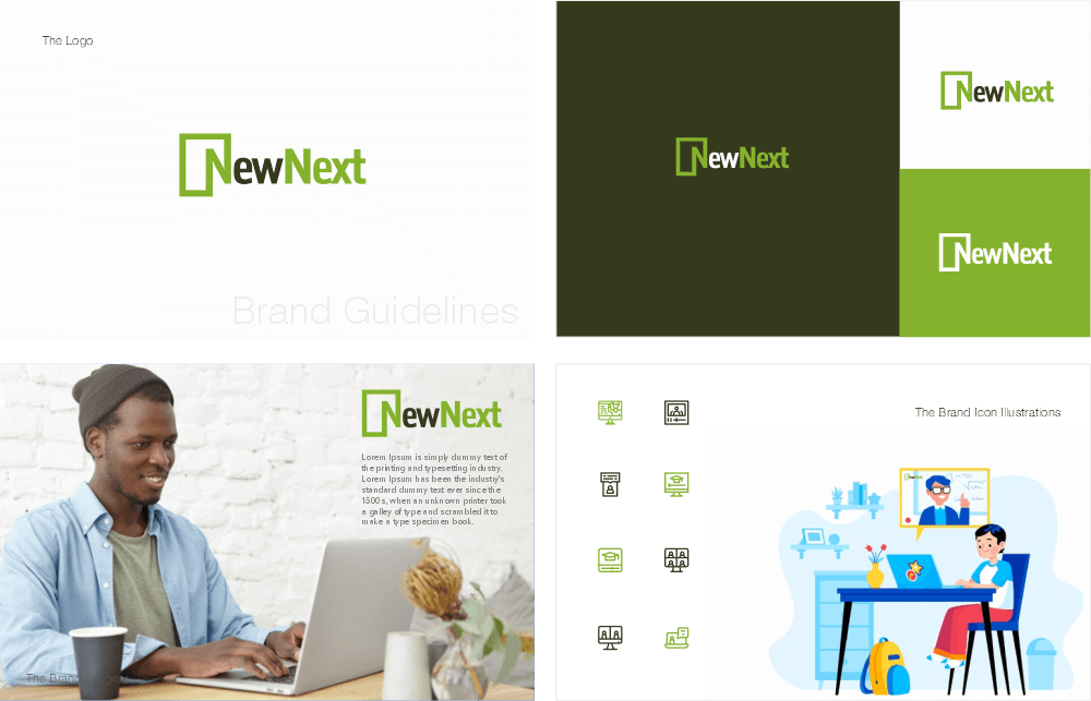 Branding / Rebranding Visualization with UseCases - Brand Guidelines for an Online Education Platform (NewNext) - ColorWhistle