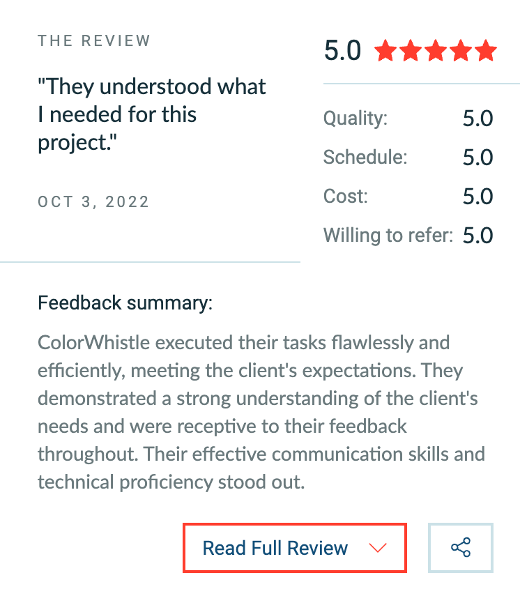 Our Review Ratings from Clients - ColorWhistle