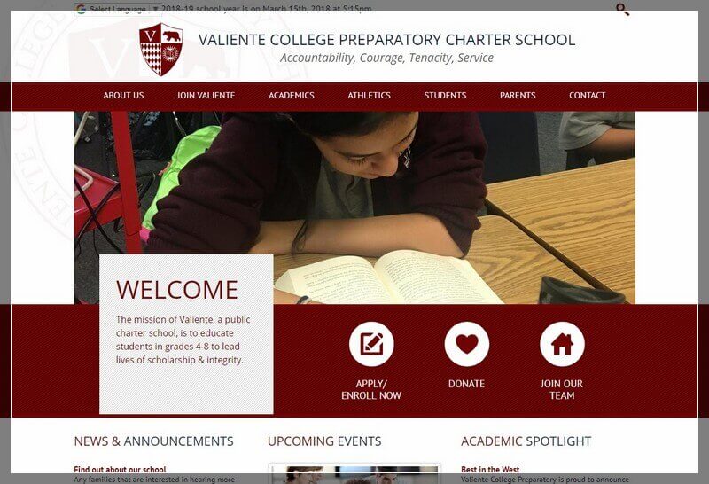 Charter School Website Ideas And Inspirations From USA (ValienteCollege) - ColorWhistle