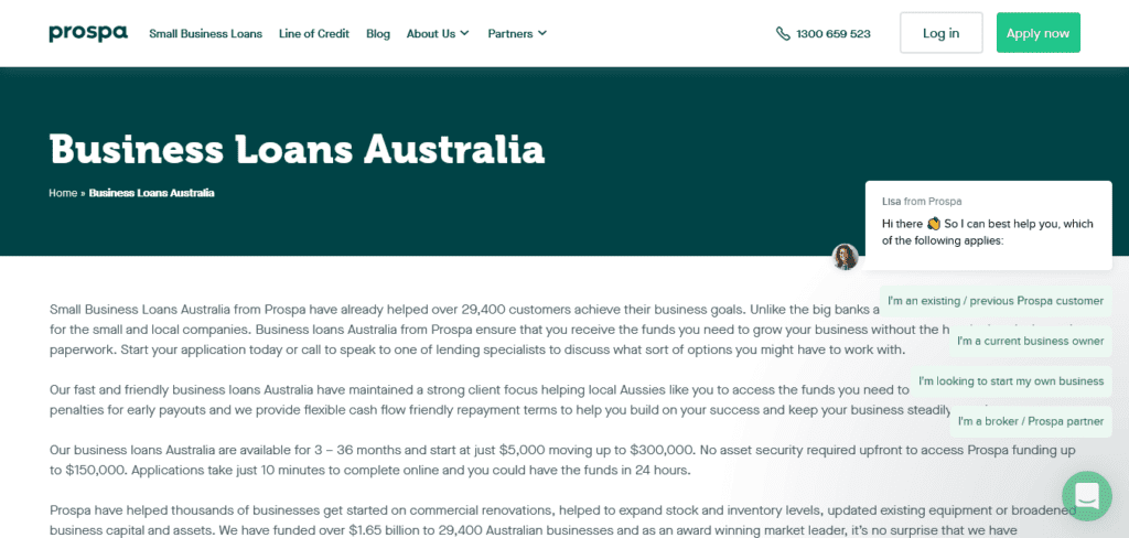 Australian Small Business Loan Website Ideas (Prospa) - ColorWhistle