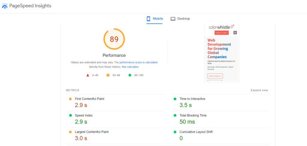 ColorWhistle Website Performance Review