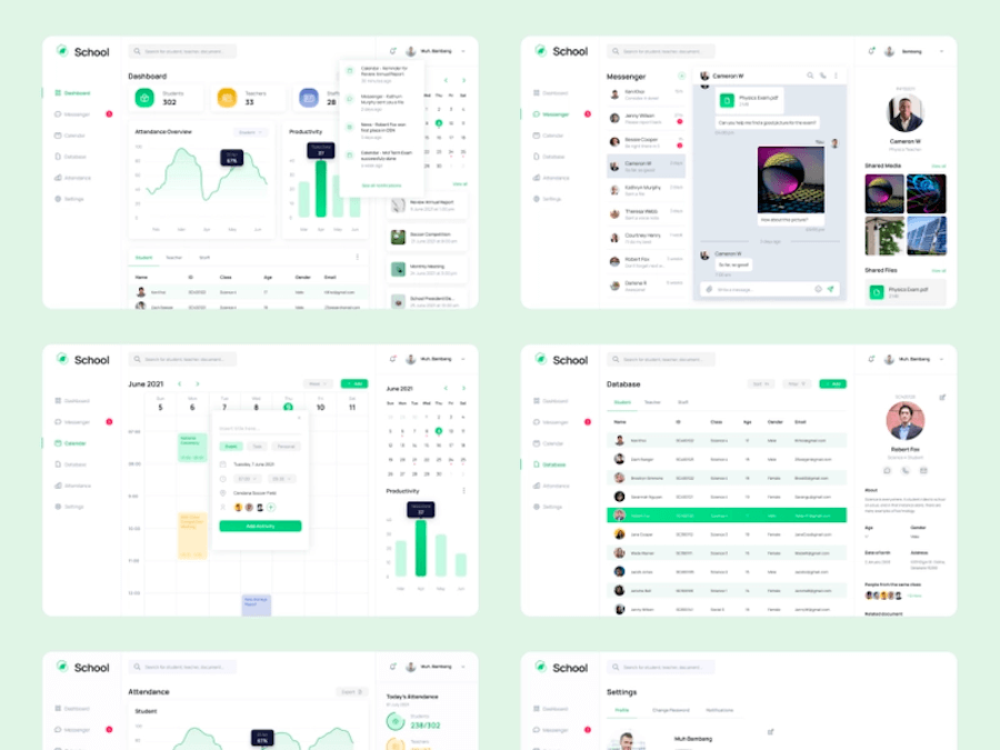 Creative Dashboard UI Design Examples (School), Multi-column dashboard UI design example - ColorWhistle