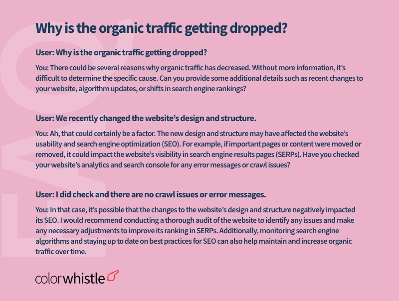FAQ on Digital Marketing client conversation Why is the organic traffic getting dropped - ColorWhistle