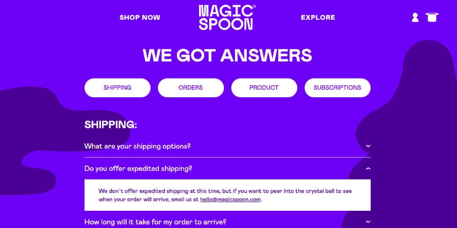 33+ Unique FAQ Page Examples for Inspirations and Ideas (Magic Spoon)-ColorWhistle