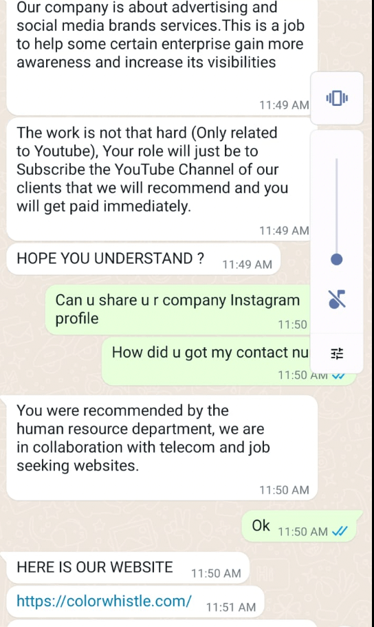 Scam - Fraud Circulation via WhatsApp for Marketing Services-victim screenshot11