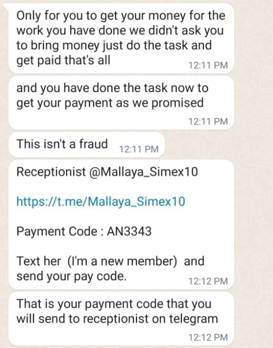 Scam - Fraud Circulation via WhatsApp for Marketing Services-victim screenshot5
