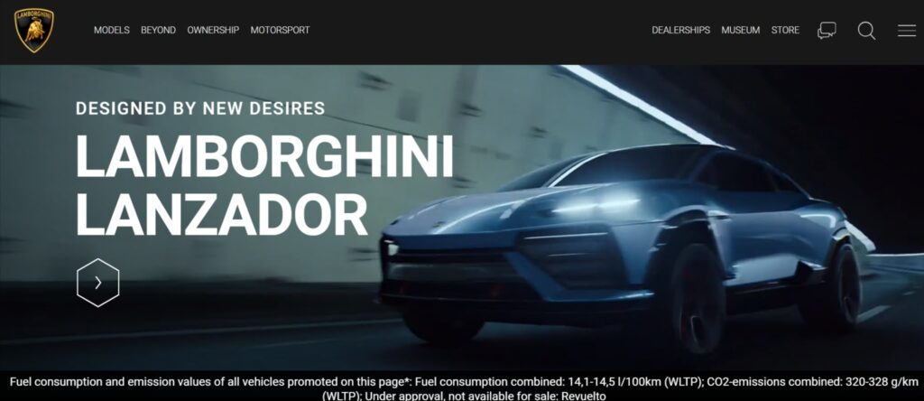 Automobile website trends in Germany (Lamborghini Official Website) - ColorWhistle