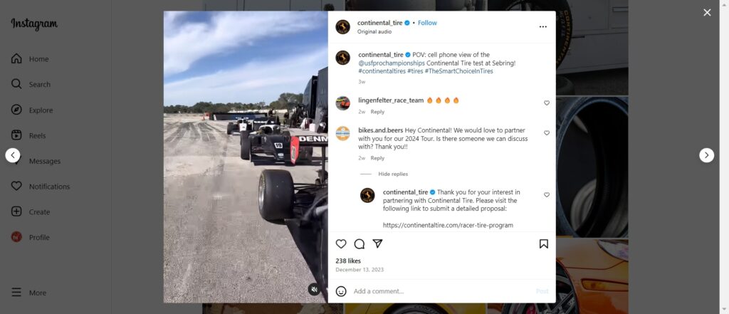 Paid Advertising and Social Media Strategies for Tire Industry (Continental Instagram 1)- ColorWhistle