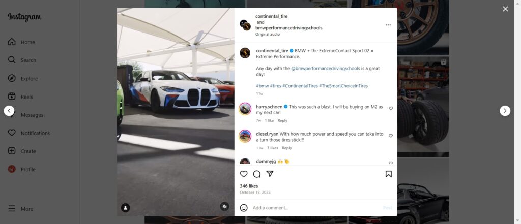 Paid Advertising and Social Media Strategies for Tire Industry (Continental Instagram)- ColorWhistle