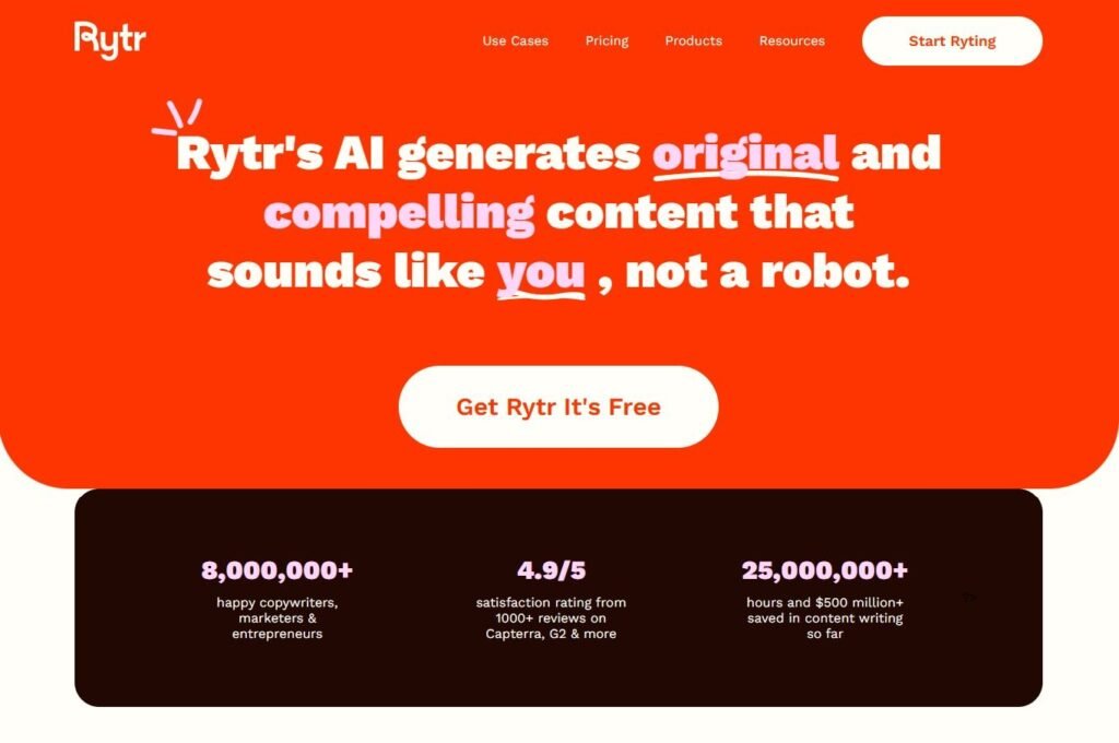 8 Must-Have Tools to Enhance Your Content Writing - Rytr Homepage - ColorWhistle