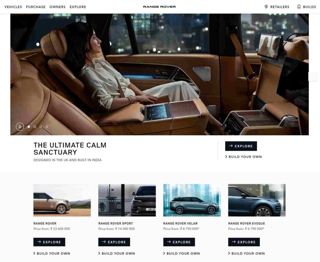 Best Automotive Brand Websites 2024 - Range Rover - Colorwhistle