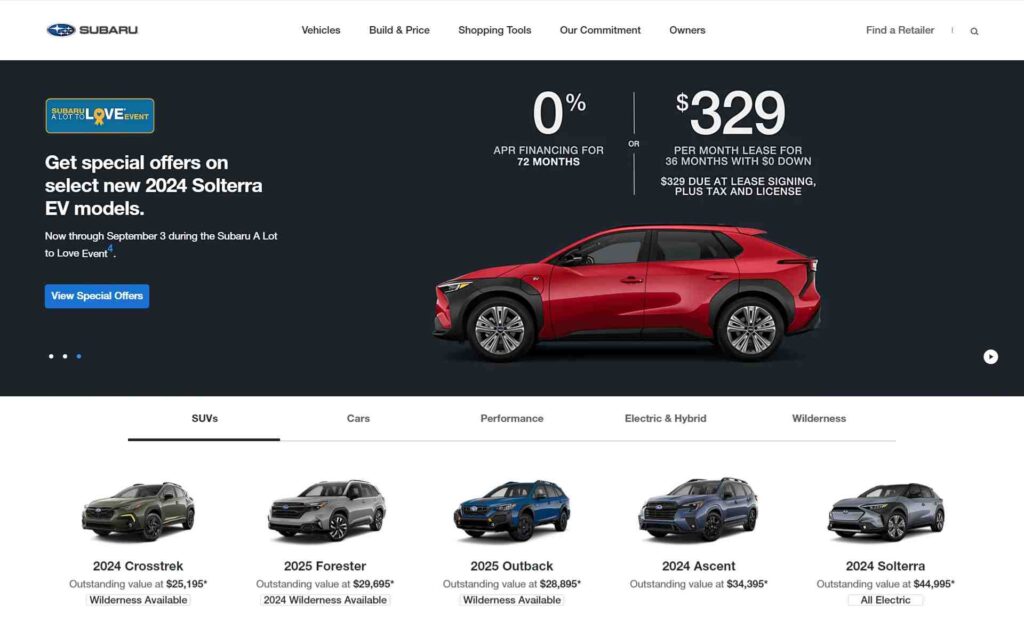 Best Automotive Brand Websites 2024 - Subaru - Colorwhistle