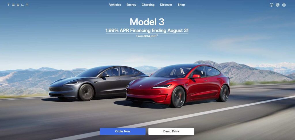 Best Automotive Brand Websites 2024 - Tesla - Colorwhistle