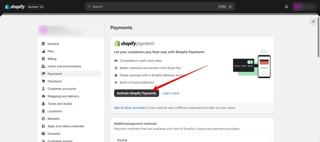 Shopify payment setup (Activate Shopify Payments) - ColorWhistle