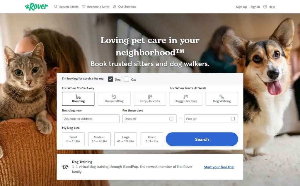 Pet Care Website design - Rover - Colorwhistle