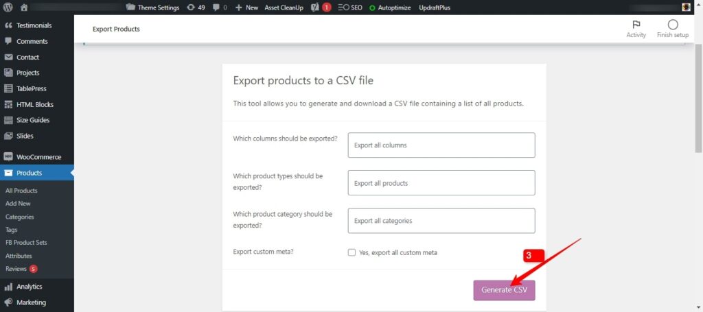 Migrate from WooCommerce to Shopify Plus in 6 Steps (WP Export ScreenShot two ) - ColorWhistle