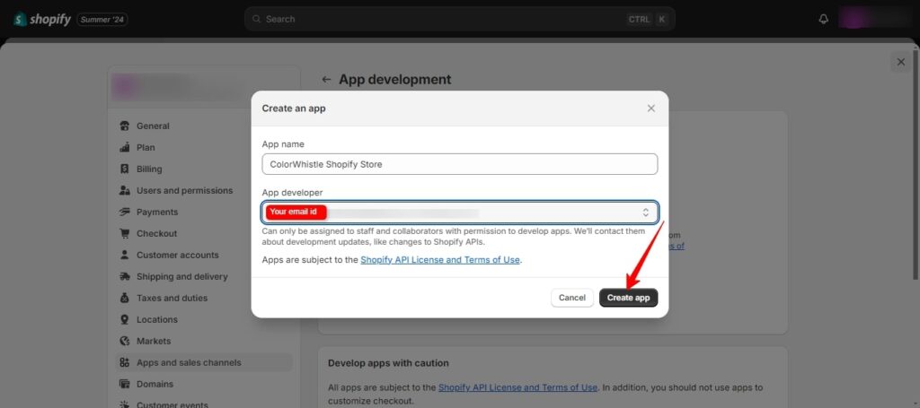 Guide to Access Shopify API (Enter app developer's email address) - ColorWhistle