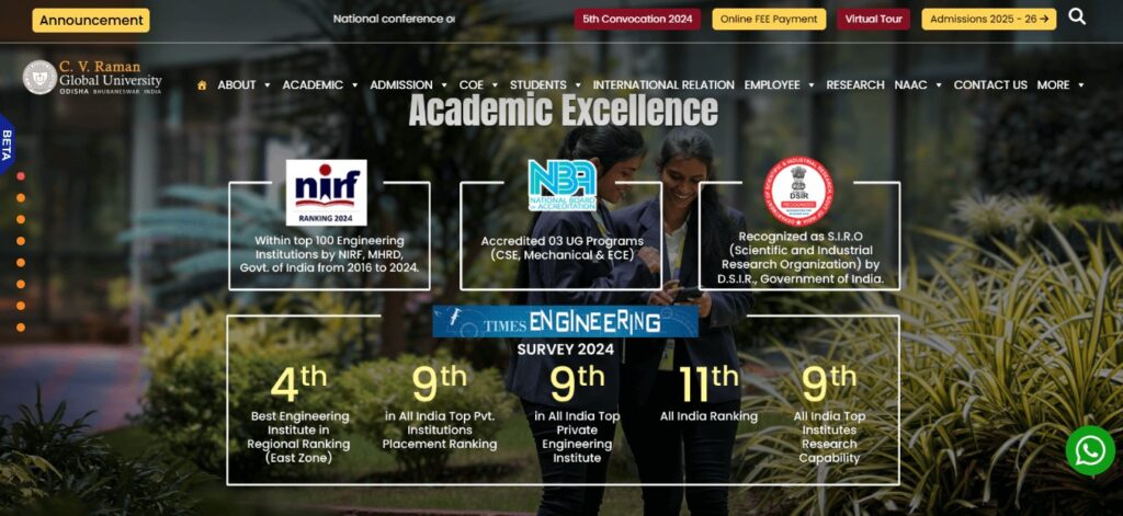 College Website Design Trends & Technologies( C.V.Raman Global University) - ColorWhistle