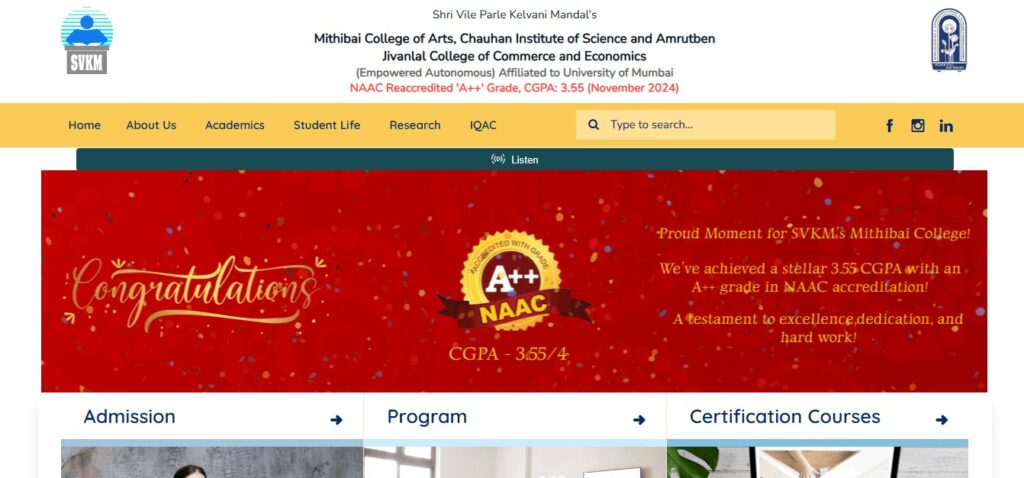 College Website Design Trends & Technologies (Mithibai college of arts) - ColorWhistle