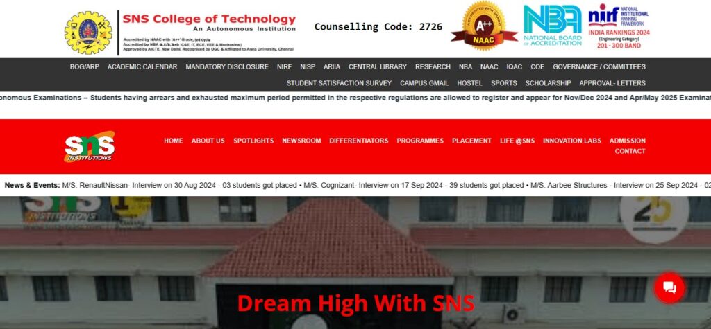 College Website Design Trends & Technologies(SNS College of Technology) - ColorWhistle