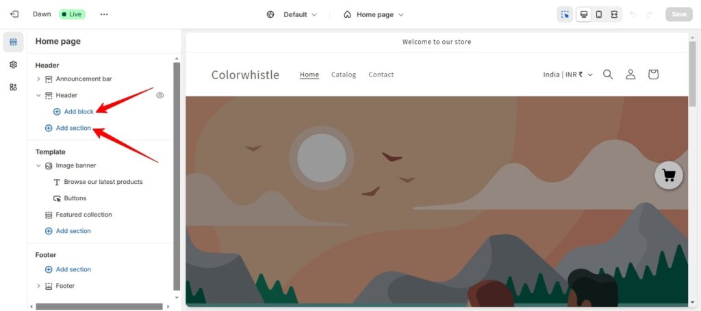 Mastering Shopify Theme Blocks A Step-by-Step Overview (Adding section and block in the Theme Editor) - ColorWhistle