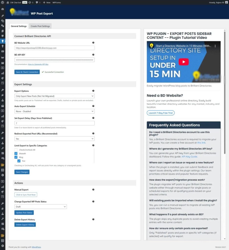 Export Posts- BD - General Settings - ColorWhistle