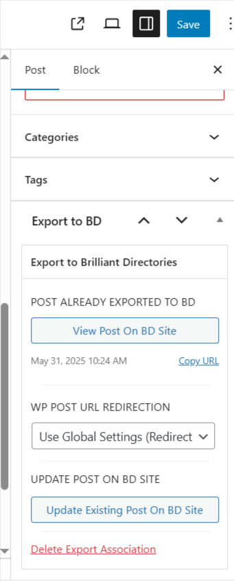 Single Post Export Controls - ColorWhistle