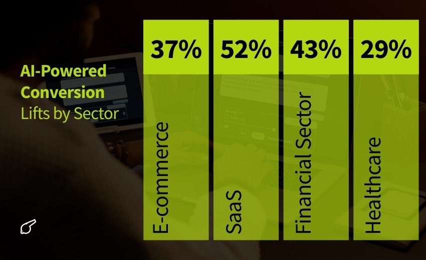 AI-Powered Conversion Lifts by Sector (AI in content Marketing Statistics) - ColorWhistle