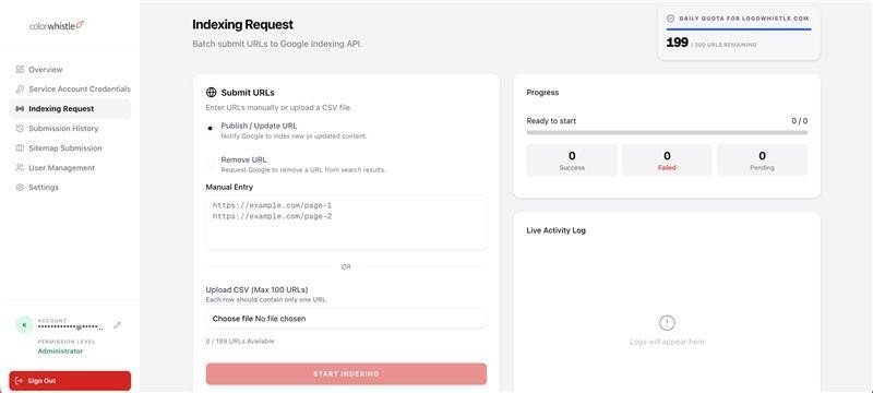 Building the GSC Indexing Dashboard(Bulk Indexing Request) - ColorWhistle